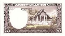 Lao  20 Kip,  King Savang Vatthana - Pagoda - 1963 - P.11 b
