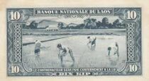Laos 10 Kip -  Wat Ong Teu Mahawihan - Agriculteurs - 1957 - Série 7-A