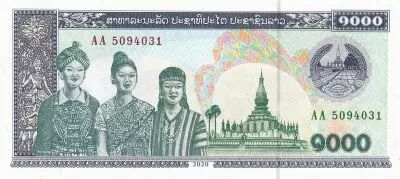 Laos 1000 Kip,  Femmes, Temple - Vaches - 2020 - S�rie AA