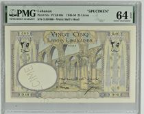 Lebanon 25 Livres 1945 - Bank of Syria and Lebanon - Specimen - P.51s - PMG 64