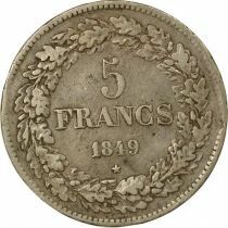 Leopold I - 5 Silver Francs, Laureate Head - 1849 Bussels