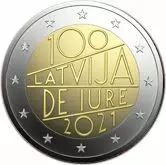 Lettonie 2 Euros Comm&eacute;mo. BU Coincard Lettonie 2021 - 100 ans de la reconnaissance de jure de la R&eacute;publique de Lettonie.
