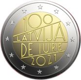 Lettonie Coffret BU Euro LETTONIE 2021 - 100 ans de la reconnaissance de la République de Lettonie (contient 2 ? commémo)