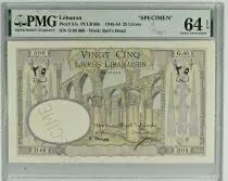 L&iacute;bano 25 Livres 1945 - Bank of Syria and Lebanon - Specimen - P.51s - PMG 64