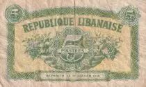 L&iacute;bano 5 Piastres - Blue & Yellow - 1948 - F - P.40