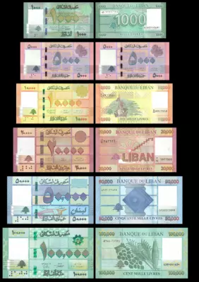 L�bano Series 6 Lebanese banknotes - 1000 5000 10000 20000 50000 100000 Livres - 2014/2021