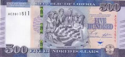 Liberia 500 Dollars - Designers of Liberia Flag - Hippopotamus - 2024