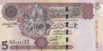 Libia 5 Dinars - Camels - Monument - 2004