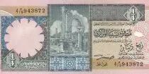 Libyen 1/4 Dinar -  Ruins - Fortress with palm trees - 1990 - P.52