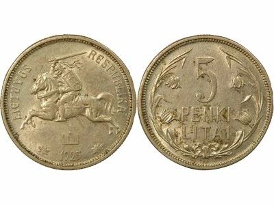 Lithuania 5 Silver Litai - 1925 London