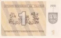 Lituanie 1 Talonas - Lézard - 1991 - P.32b