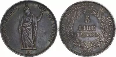 Lombardie-V�nitie 5 Lire Lauriers - Italie - 1848