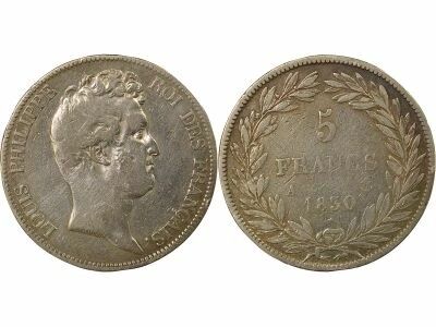 Louis Philippe - 5 Silver Francs, Incused Edge - 1830 A Paris