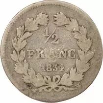 Louis Philippe I - 1/2 Silver Franc, Countermarked - 1834 W Lille