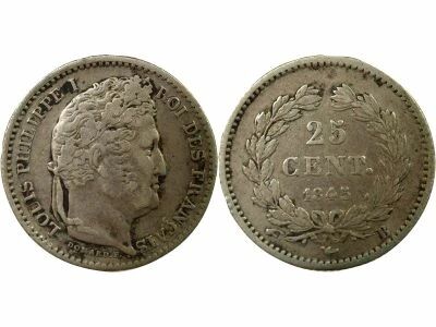 Louis Philippe I - 1/4 Silver Franc - 1845 B Rouen