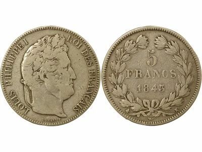 Louis-Philippe I - 5 Silver Francs, Domard - 1843 K Bordeaux