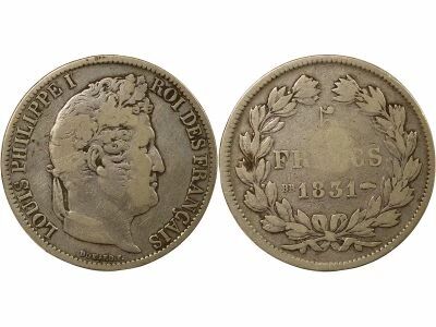 Louis-Philippe I - 5 Silver Francs, Domard, Incused Edge - 1831 BB Strasbourg