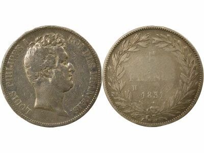 Louis-Philippe I - 5 Silver Francs, Tiolier, Incused Edge - 1831 H La Rochelle