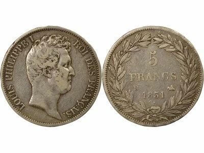 Louis-Philippe I - 5 Silver Francs, Tiolier, Raised Edge - 1831 B Rouen