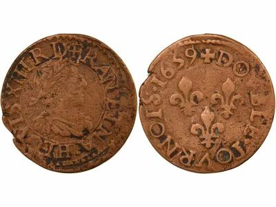 Louis XIII - Double Tournois, Type 15 - 1639 H La Rochelle