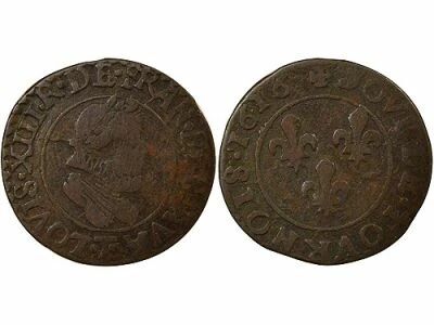 Louis XIII - Double Tournois, Type 2 - 1616 T Nantes