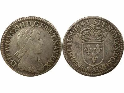 Louis XIV - 1/12 Silver Ecu, with short wick - 1643 A Paris Louvre