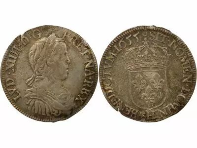 Louis XIV - 1/2 Silver Ecu, with Long Wick - 1655 H La Rochelle