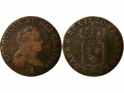 Louis XV - 1/2 Sol with Juvenile Bust - 1720 S Reims