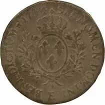 Louis XV - Silver Ecu, with Headband - 1744 E Tours