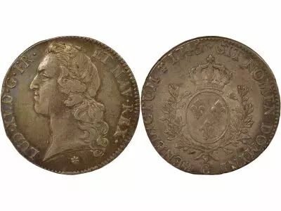 Louis XV - Silver Ecu, with Headband - 1745 C Caen