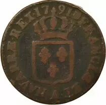 Louis XVI - 1/2 Sol, with Shield - 1791 A Paris