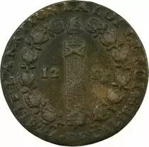 Louis XVI, Constitution - 12 Deniers with Fasces - 1792 T Nantes