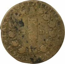Louis XVI, Constitution - 12 Deniers with Fasces - 1793 D. Dijon