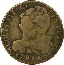 Louis XVI, Constitution - 2 Sols with Fasces - 1791 &Aring; Paris Barnabites