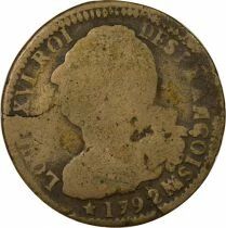 Louis XVI, Constitution - 2 Sols with Fasces - 1792 MA Marseille