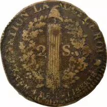 Louis XVI, Constitution - 2 Sols with Fasces - 1792 N Montpellier