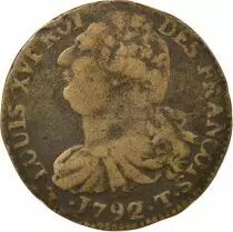 Louis XVI, Constitution - 2 Sols with Fasces - 1792 T Nantes