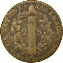 Louis XVI, Constitution - 2 Sols with Fasces - 1792 T Nantes
