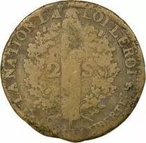 Louis XVI, Constitution - 2 Sols with Fasces - 1792 T. Saumur