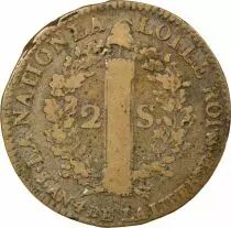 Louis XVI, Constitution - 2 Sols with Fasces - 1792 T. Saumur