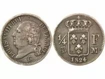 Louis XVIII - 1/4 Silver Franc, Bare Head - 1824 M Toulouse