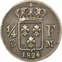 Louis XVIII - 1/4 Silver Franc, Bare Head - 1824 M Toulouse
