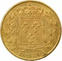 Louis XVIII - 20 Gold Francs, Bare Head - 1824 A Paris