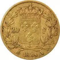 Louis XVIII - 20 Gold Francs, Bare Head - 1824 A Paris