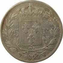 Louis XVIII - 5 Silver Francs, Bare Head - 1822 W Lille