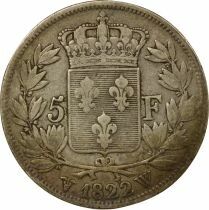 Louis XVIII - 5 Silver Francs, Bare Head - 1822 W Lille