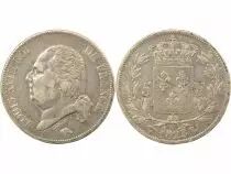 Louis XVIII - 5 Silver Francs, Bare Head - 1823 W Lille