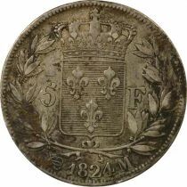 Louis XVIII - 5 Silver Francs, Bare Head - 1824 M Toulouse