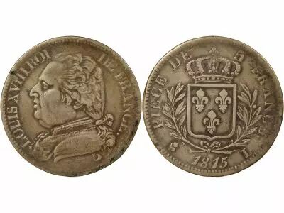 Louis XVIII - 5 Silver Francs, Dressed up Bust - 1815 L Bayonne