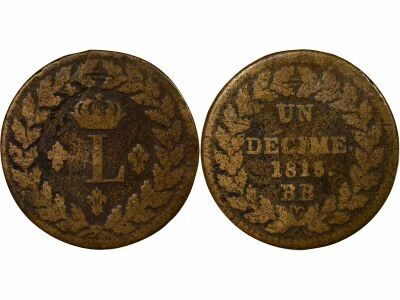 Louis XVIII - Decime, Siege of Strasbourg - 1815 BB with points